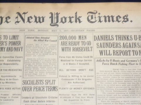 1917 MAY 7 NEW YORK TIMES - 200,000 MEN READY TO GO WITH ROOSEVELT - NT 9136