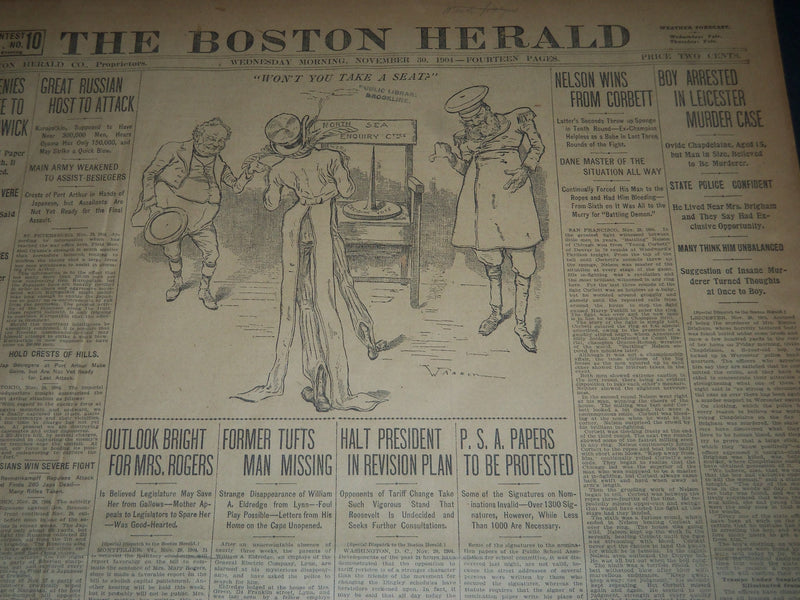 1904 NOVEMBER 30 THE BOSTON HERALD - NELSON WINS FROM CORBETT - BH 165