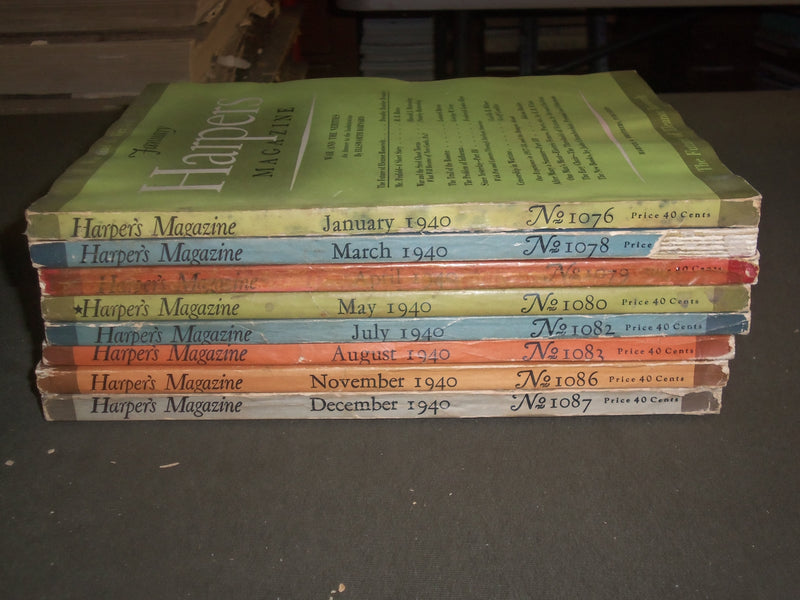 1940 HARPER'S MONTHLY MAGAZINE - LOT OF 8 - STORIES & ILLUSTRATIONS - WR 1000C