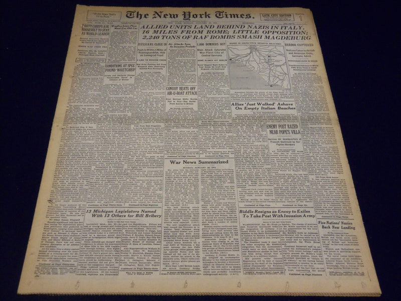 1944 JAN 23 NEW YORK TIMES - ALLIES LAND BEHIND NAZIS IN ITALY - NT 2354