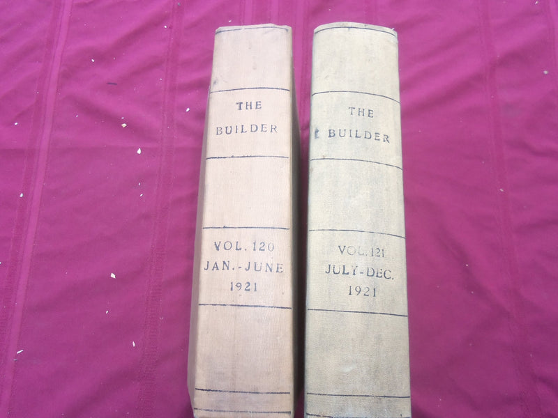 1921 JAN-DEC THE BUILDER U. K. MAGAZINE BOUND VOLUMES - 2 VOLS - FOLD OUTS- C 32