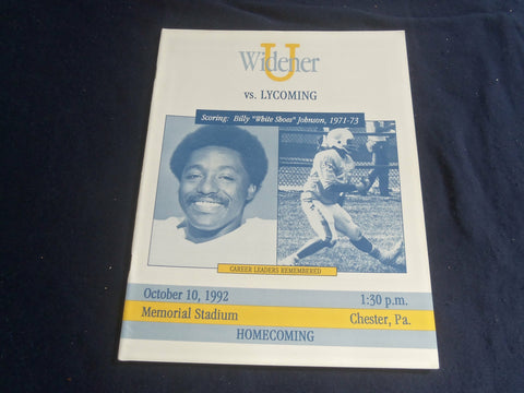 1992 OCTOBER 10 FOOTBALL PROGRAM - WIDENER UNIV VS LYCOMING COLLEGE - SP 1218N