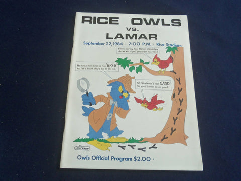 1984 SEPTEMBER 22 RICE UNIVERSITY VS LAMAR UNIVERSITY FOOTBALL PROGRAM- ST 5883D