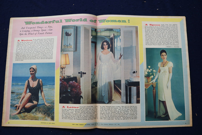 1963 AUG 25 NEW YORK MIRROR MAGAZINE - LIZ TAYLOR ARTICLE AND PHOTO - E 23056