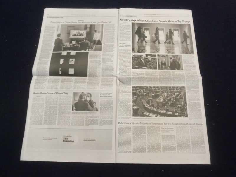 2021 FEBRUARY 10 NEW YORK TIMES - SENATE VOTES TO TRY TRUMP OVER CAPITOL RIOT