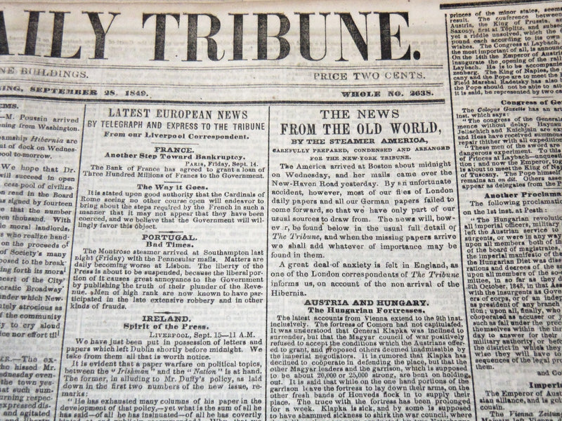 1849 SEPTEMBER NEW YORK DAILY TRIBUNE NEWSPAPER LOT OF 24 - GOLD RUSH - NP 5839H