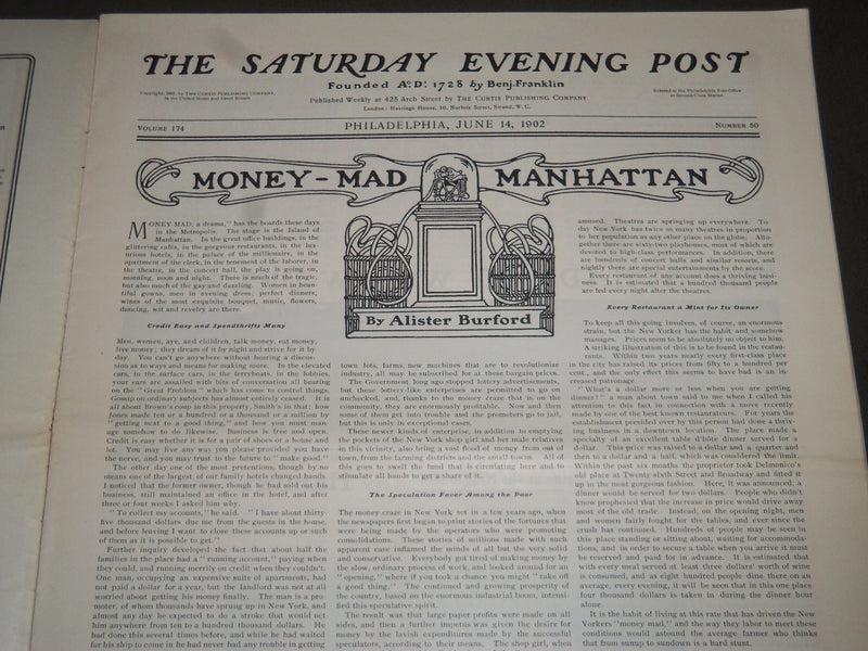 1902 JUNE 14 THE SATURDAY EVENING POST MAGAZINE - ILLUSTRATED COVER- SP 1046