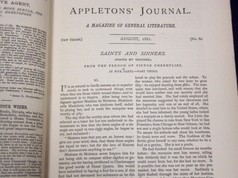1881 APPLETON'S JOURNAL MAGAZINE LOT OF 4 ISSUES - NICE ADS & STORIES - WR 779