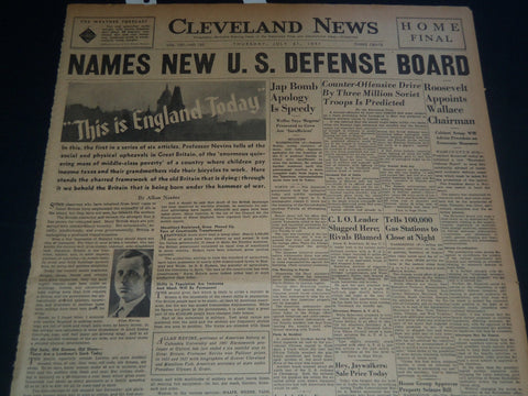 1941 JULY 31 CLEVELAND NEWS NEWSPAPER - THIS IS ENGLAND TODAY - NEVINS - NT 7472