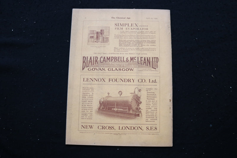 1924 APRIL 19 THE CHEMICAL AGE MAGAZINE - CASTNER KELLNER COVER - SP 4190T