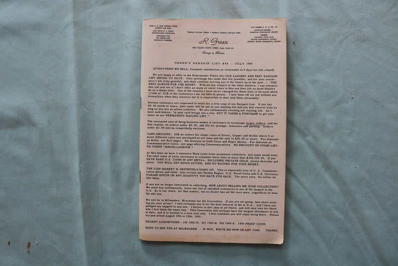 1950-1952 R. GREEN COIN CATALOGS - LOT OF 4 - K 3299