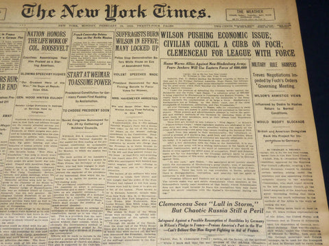 1919 FEBRUARY 10 NEW YORK TIMES - NATION HONORS LIFE WORK OF ROOSEVELT - NT 7963