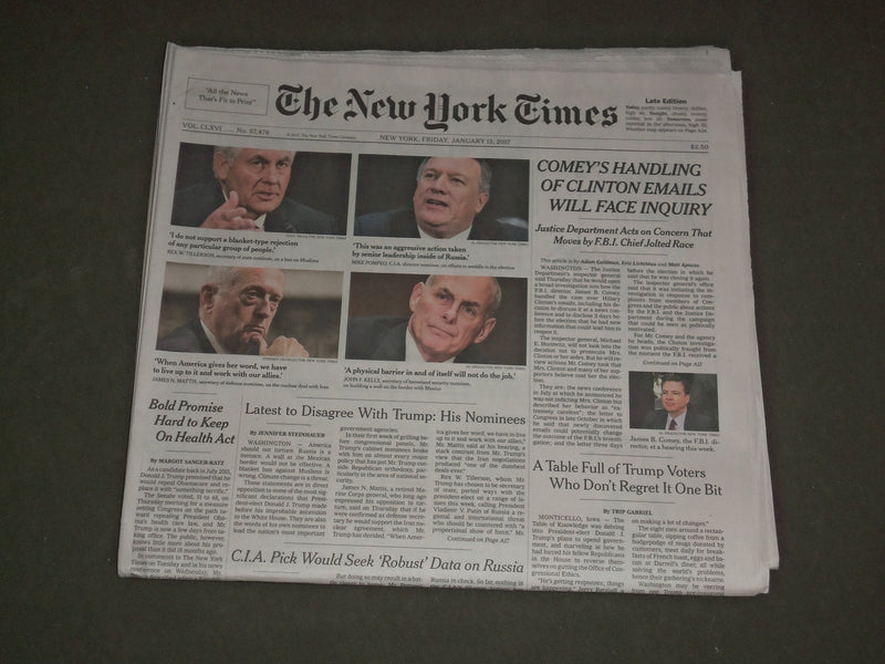 2017 JAN 13 NEW YORK TIMES- COMEY'S HANDLING OF CLINTON EMAILS WILL FACE INQUIRY