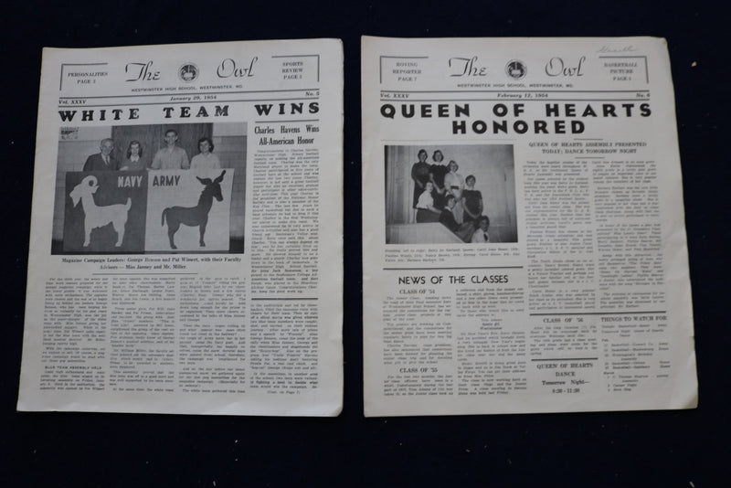 1949-1954 THE OWL NEWSPAPER - WESTMINSTER (MD) HIGH SCHOOL - LOT OF 48 - NP 8905