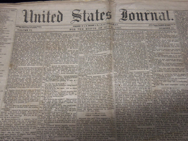 1855 OCTOBER UNITED STATES JOURNAL NEWSPAPER VOLUME 6 NO. 12 - NP 3878P