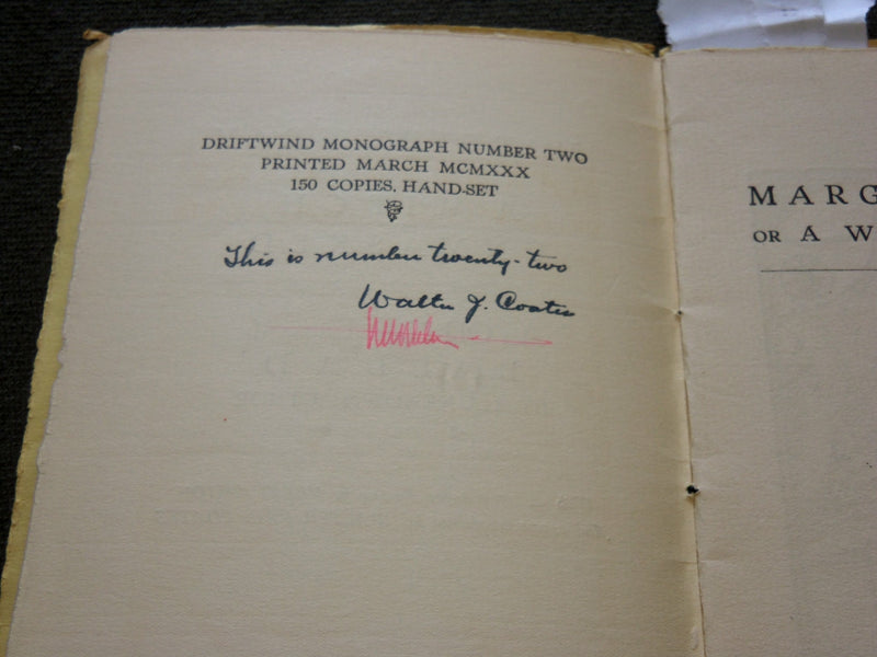 1930 MARGERY GRAY OR A WITCH UNMASKED BOOK - SIGNED #22 OF 150 - COATES - J 6185