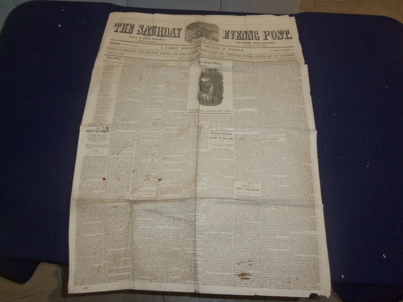 1854 JAN 7 THE SATURDAY EVENING POST NEWSPAPER -CHRISTMAS BY H.B. STOWE- NP 5060