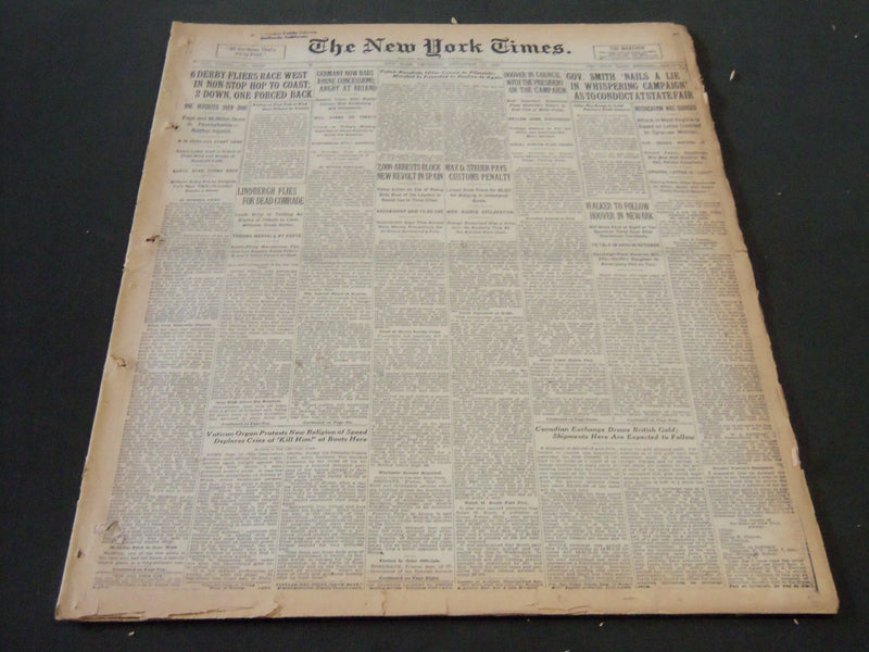 1928 SEPT 13 NEW YORK TIMES - 6 DERBY FLIERS RACE WEST IN HOP TO COAST - NT 6443