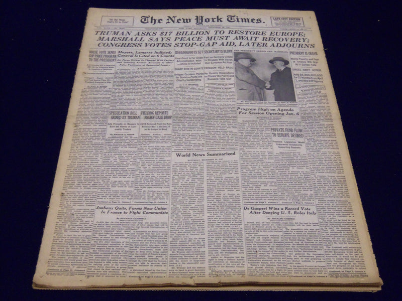 1947 DEC 20 NEW YORK TIMES - TRUMAN ASKS $17 BILLION TO RESTORE EUROPE - NT 172
