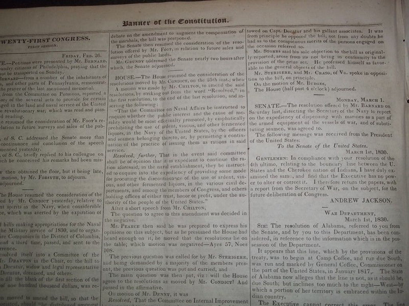 1830 MAR BANNER OF THE CONSTITUTION NEWSPAPER LOT OF 2- VOL I - JACKSON- NP 1498