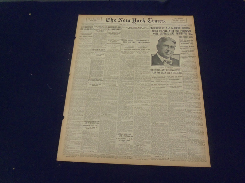1916 FEBRUARY 11 NEW YORK TIMES - SECRETARY OF WAR GARRISON RESIGNS - NT 9032