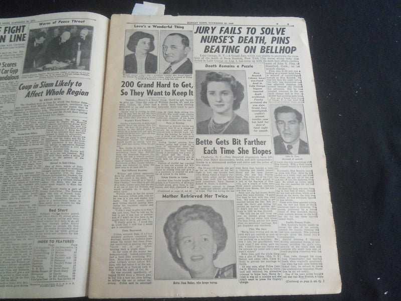 1947 NOVEMBER 23 NEW YORK DAILY NEWS NEWSPAPER - DEAD GIRL'S DATE HELD - NP 5860