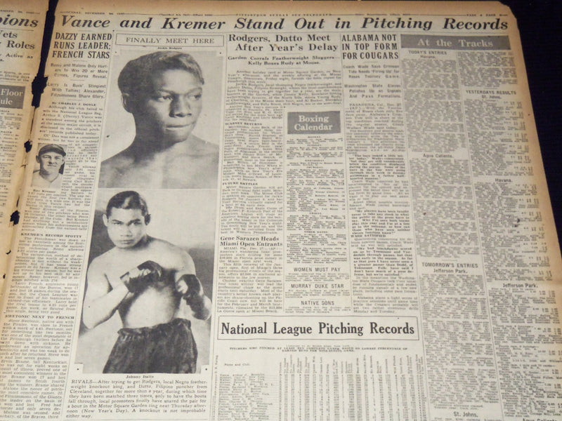 1930 DECEMBER 28 PITTSBURGH TELEGRAPH - OUTSTANDING SPORTS FIGURES - NT 9577