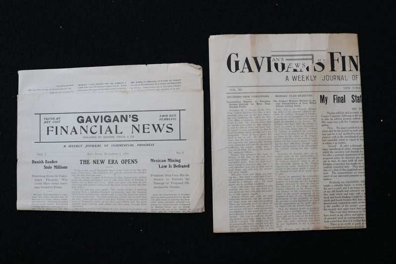 1908-1909 GAVIGAN'S FINANCIAL NEWS NEWSPAPER - LOT OF 2 - K 2947