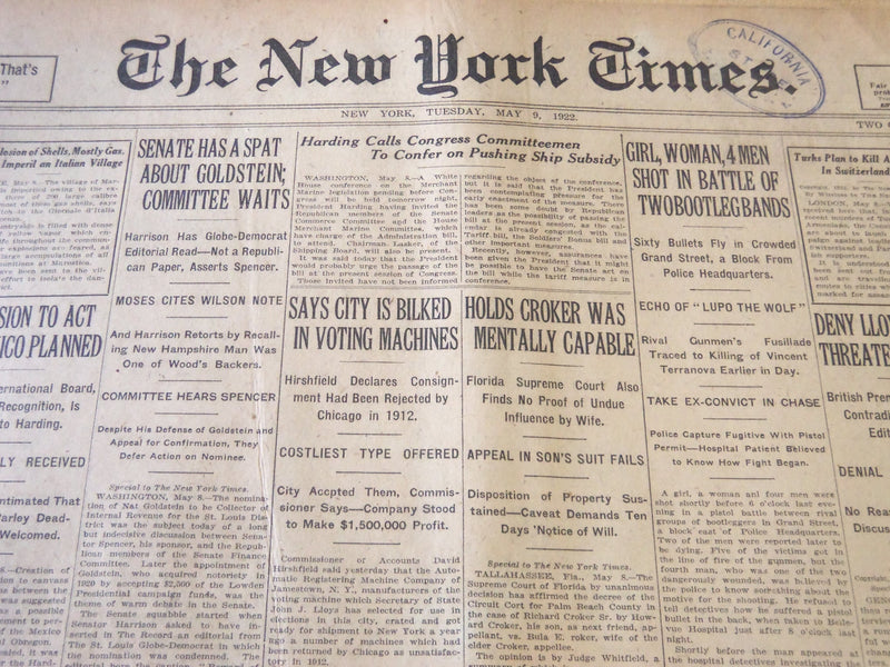 1922 MAY 9 NEW YORK TIMES - HOLDS CROKER WAS MENTALLY CAPABLE - NT 5820