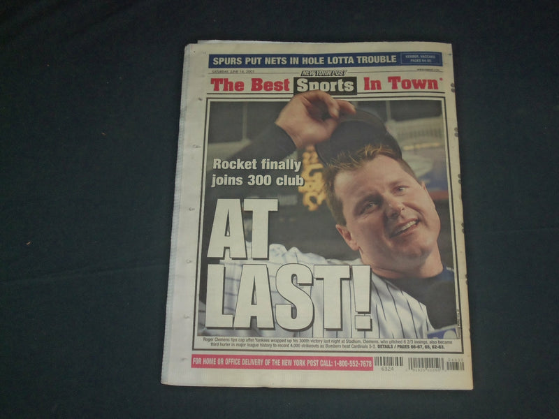 2003 JUNE 14 NEW YORK POST NEWSPAPER - ROGER CLEMENS WINS 300TH GAME - NP 4149