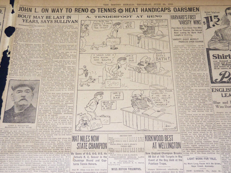 1910 JUNE 23 THE BOSTON HERALD - MAY BE LAST BIG BOOT IN YEARS -SULLIVAN- BH 345