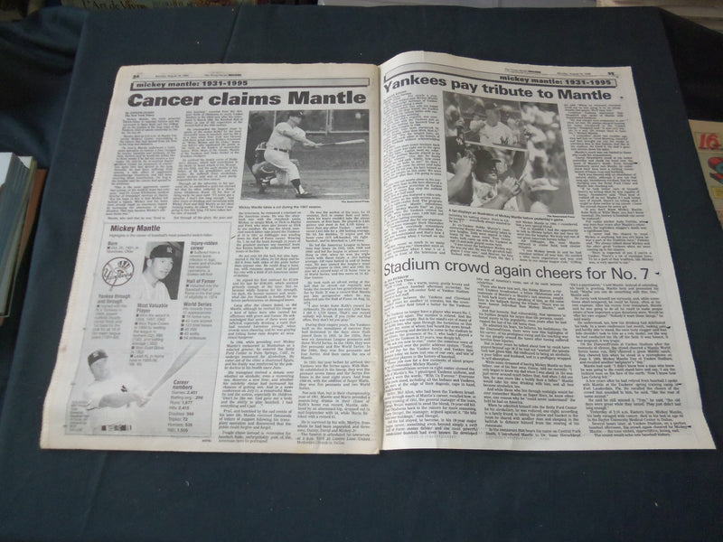 1995 AUGUST 14 TIMES HERALD RECORD NEWSPAPER - MICKEY MANTLE DIED - NP 3504