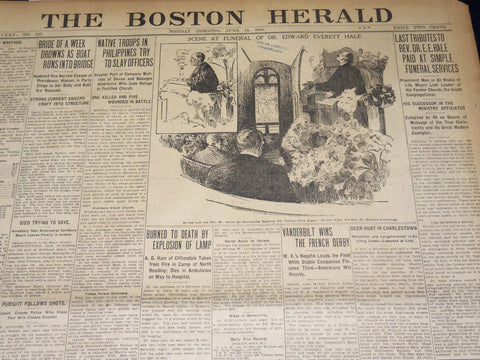 1909 JUNE 14 THE BOSTON HERALD - EDWARD EVERETT HALE FUNERAL SERVICES - BH 379