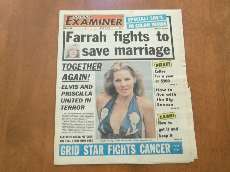 1977 MAR 8 NATIONAL EXAMINER NEWSPAPER-ELVIS & PRISCILLA UNITED IN LOVE -NP 4706
