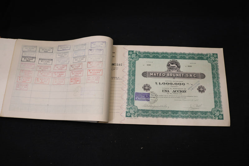 1938 MATEO BRUNET STOCK CERTIFICATE BOOK - URUGUAY - KD 3351F