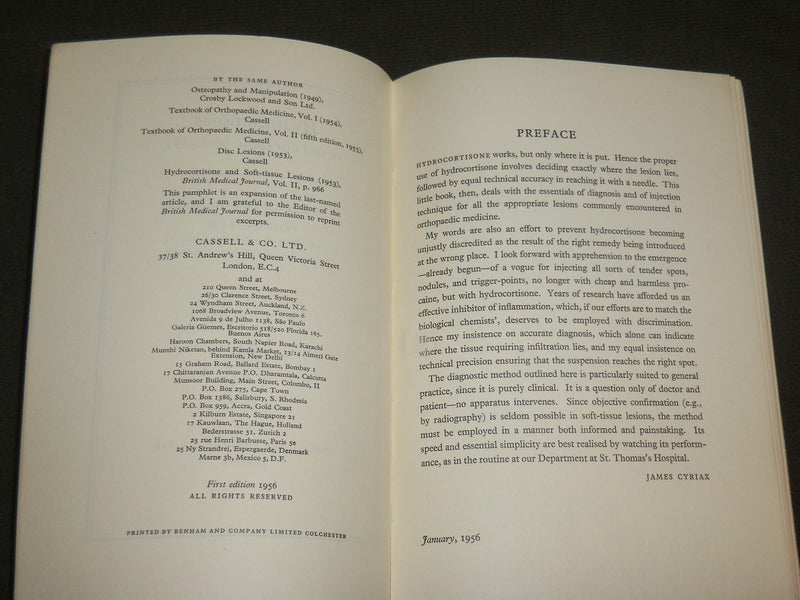 1956 HYDROCORTISONE IN ORTHOPAEDIC MEDICINE BY JAMES CYRIAX M. D. - J 6134