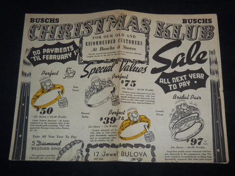 1940'S BUSCHS CHRISTMAS KLUB JEWELRY CIRCULAR - J 9211