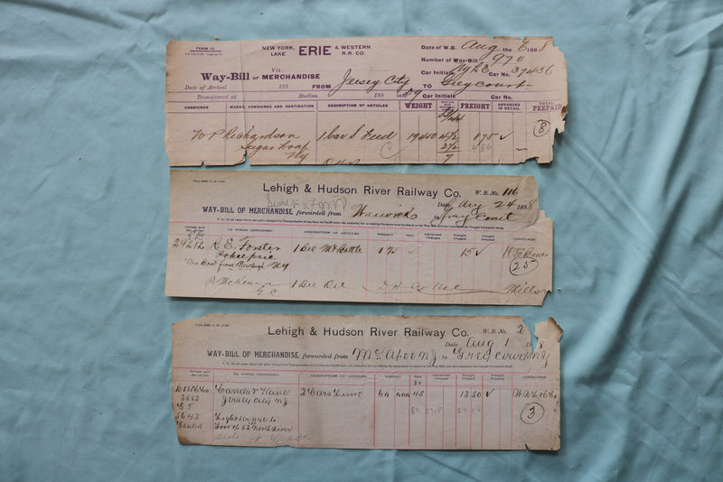 1888 WAY-BILL OF MERCHANDISE RAILROAD - 3 PIECES - K 3326