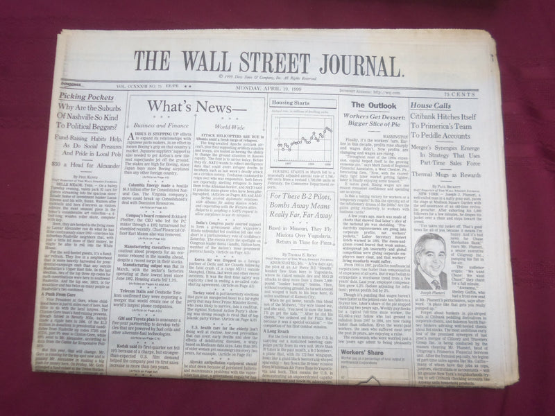 1999 APRIL 19 THE WALL STREET JOURNAL - JOSEPH PLUMERI, CITIBANK HITCHES- WJ 209