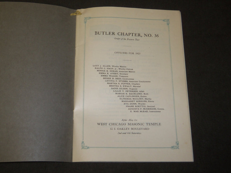 1923 APRIL 6 BUTLER CHAPTER NO. 36 O. E. S. ANNUAL DANCE PROGRAM - J 3493
