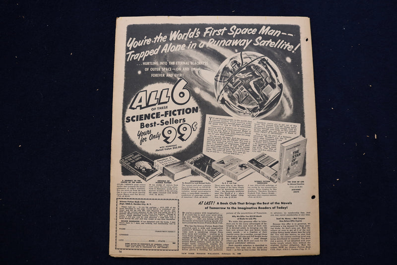 1960 FEBRUARY 21 NY MIRROR MAGAZINE - GEORGE WASHINGTON COVER - E 22243