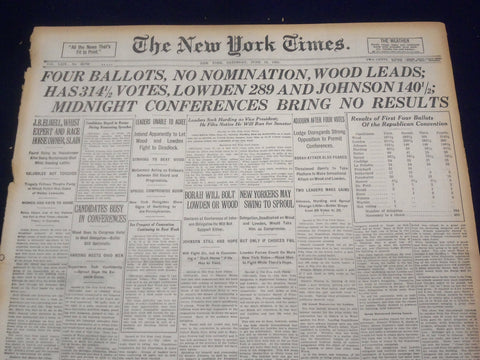 1920 JUNE 12 NEW YORK TIMES - FOUR BALLOTS, NO NOMINATION - NT 9112