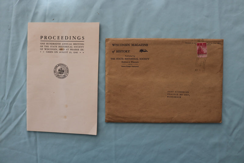 1946 WISCONSIN HISTORICAL SOCIETY PROCEEDINGS AND ENVELOPE - K 3320