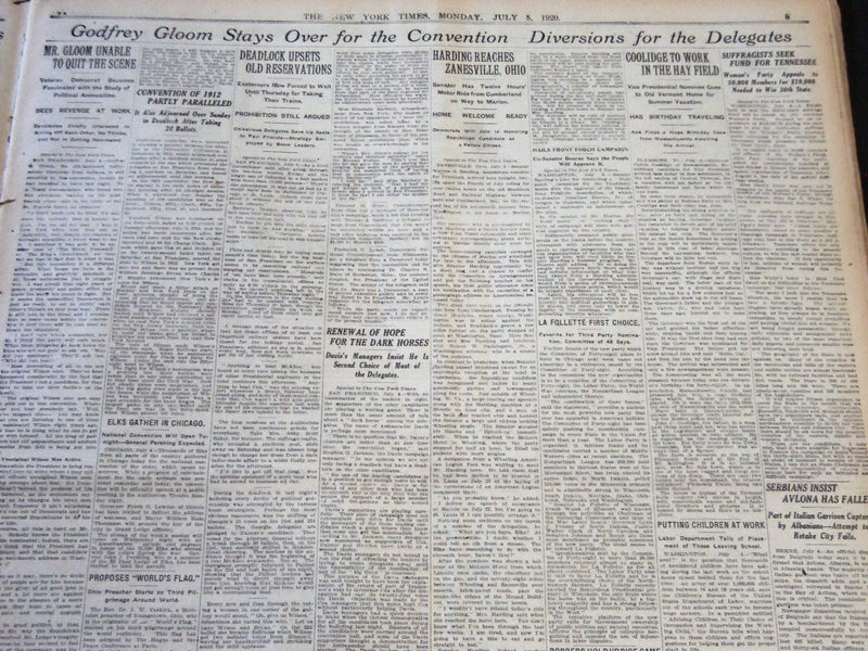 1920 JULY 5 NEW YORK TIMES - CONFERENCES FAIL TO SOLVE CONVENTION LOCK - NT 6482