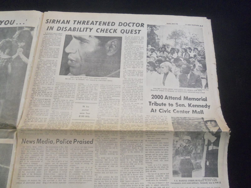 1968 JUNE 8 L. A. HERALD EXAMINER NEWSPAPER - ROBERT KENNEDY MOURNED - NP 5732
