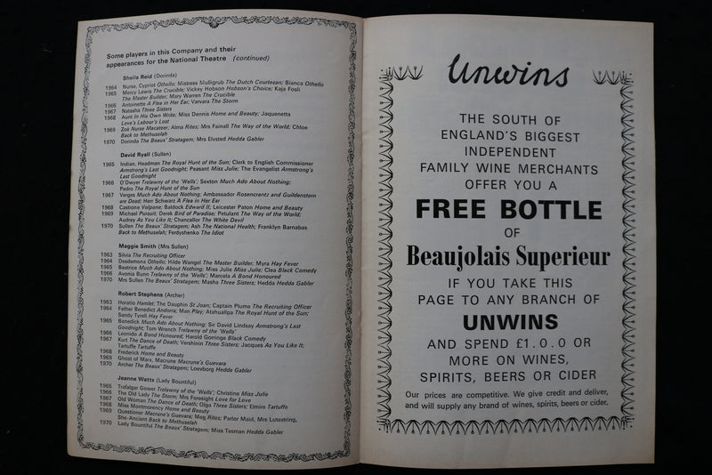 1970 THE BEAU STRATAGEM PROGRAM - CAMBRIDGE THEATRE - MAGGIE SMITH - K 2380