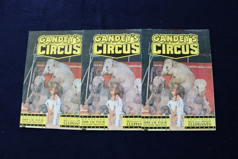 1980'S GANDEY'S CIRCUS PROGRAMS - LOT OF 7 & COLOURING BOOK - O 3525