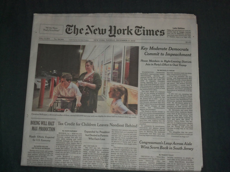 2019 DECEMBER 17 NEW YORK TIMES - KEY MODERATE DEMOCRATS COMMIT TO IMPEACHMENT