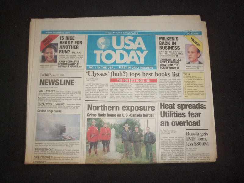 1998 JULY 21 USA TODAY NEWSPAPER -HEAT SPREADS: UTILITIES FEAR OVERLOAD- NP 7937