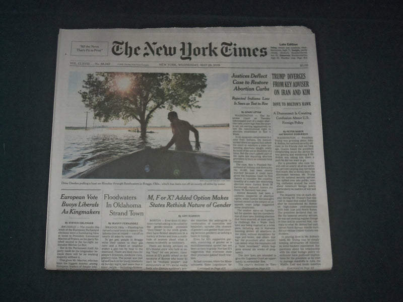 2019 MAY 29 NEW YORK TIMES - TRUMP DIVERGES FROM KEY ADVISER ON IRAN AND KIM